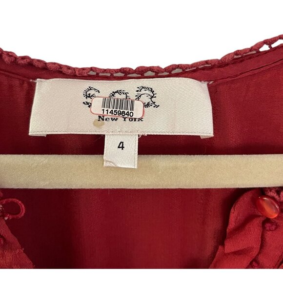 Sea New York Size 4 Red Azzedine Mini Dress Long Sleeve Boho Peasant Flaw - Picture 5 of 16